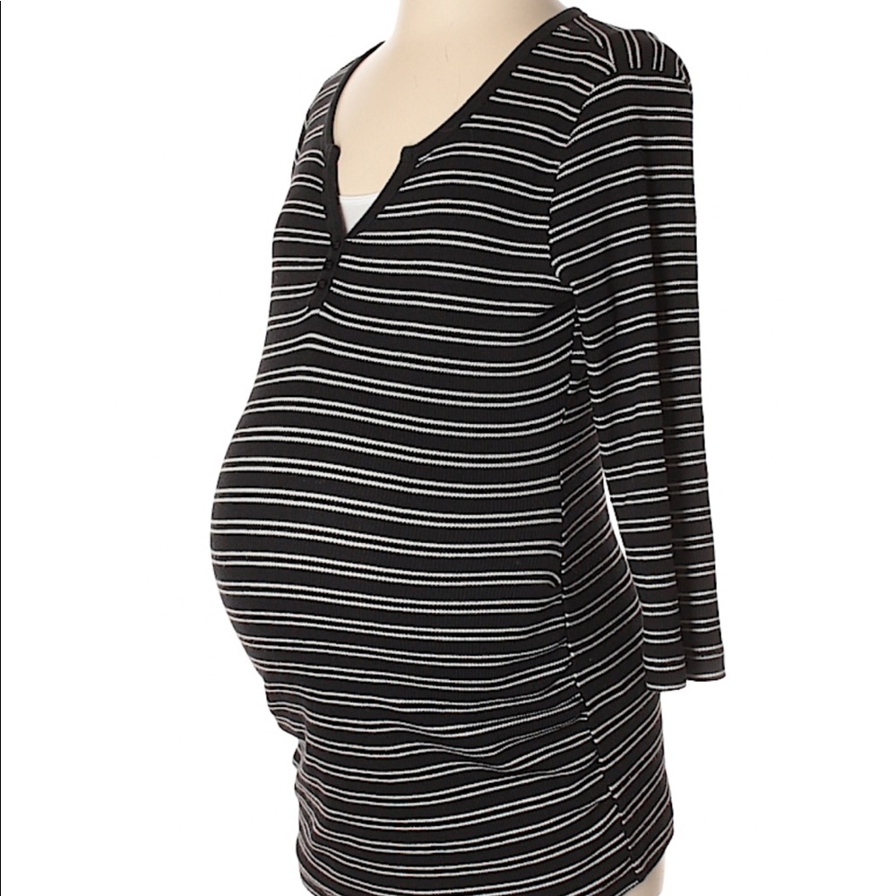 Oh Baby Henley Black with White Stripes Med